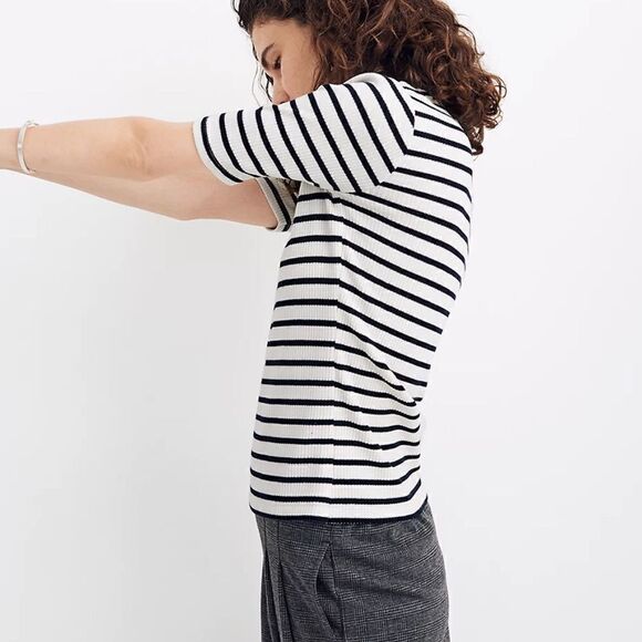 Madewell Ribbed Mockneck Top in Sailor Stripe size small - Picture 2 of 9